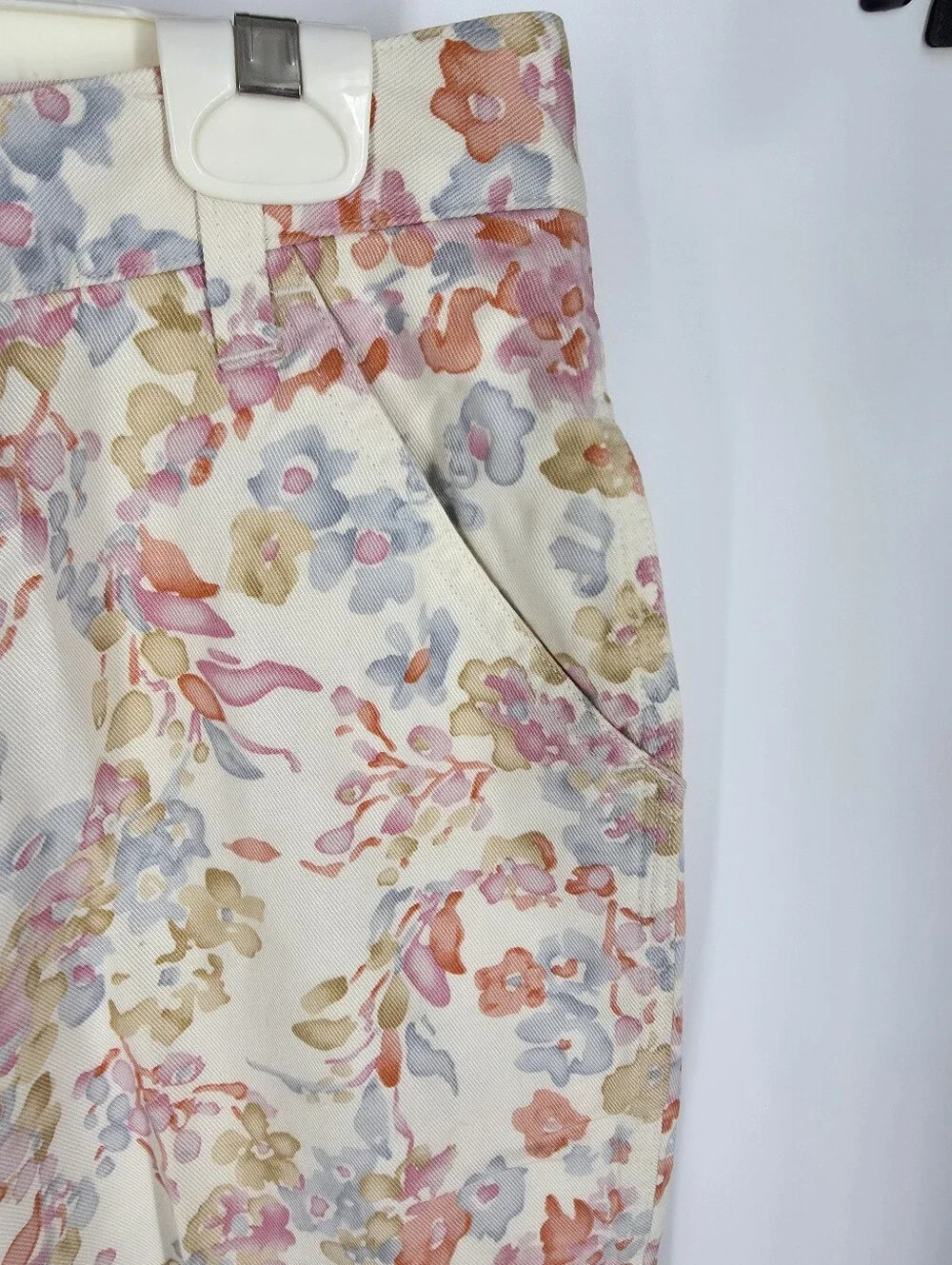 Kate Hill Casual Vintage Floral Pants Size 10 Pastel Pink Floral Tencel Cotton